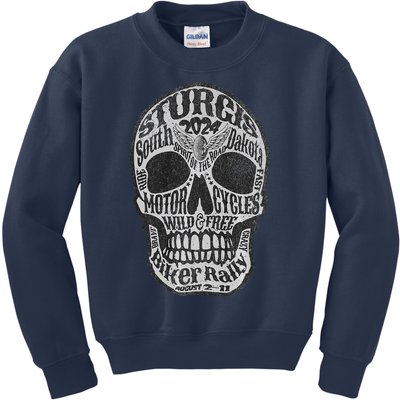 Sturgis Usa 2024 Skull Front Back South Dakota Biker Premium Kids Sweatshirt