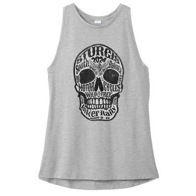 Sturgis Usa 2024 Skull South Dakota Ladies PosiCharge Tri-Blend Wicking Tank