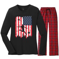 Soccer Usa American Flag 4th Of July Patriotic Sports Women's Long Sleeve Flannel Pajama Set 