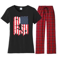 Soccer Usa American Flag 4th Of July Patriotic Sports Women's Flannel Pajama Set