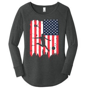 Soccer Usa American Flag 4th Of July Patriotic Sports Women's Perfect Tri Tunic Long Sleeve Shirt