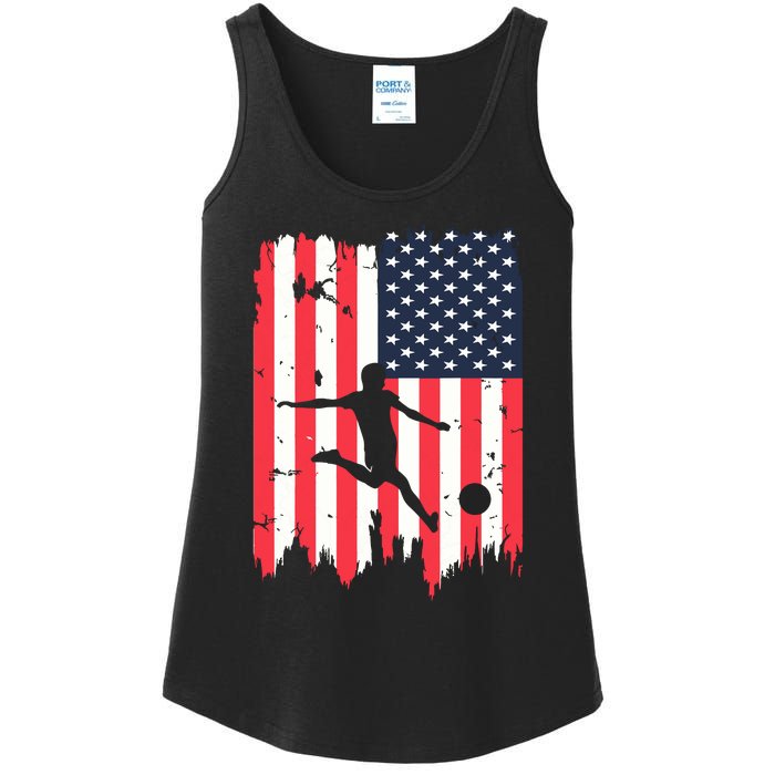 Soccer Usa American Flag 4th Of July Patriotic Sports Ladies Essential Tank