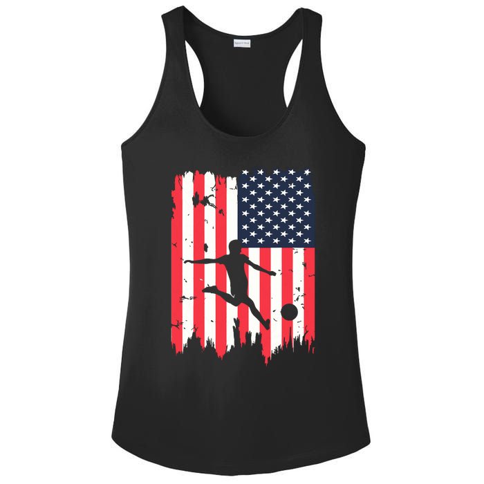 Soccer Usa American Flag 4th Of July Patriotic Sports Ladies PosiCharge Competitor Racerback Tank