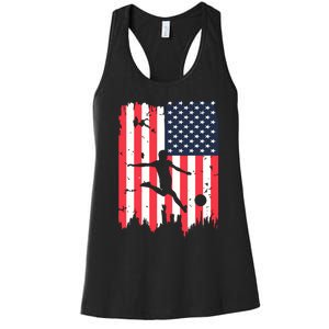 Soccer Usa American Flag 4th Of July Patriotic Sports Women's Racerback Tank