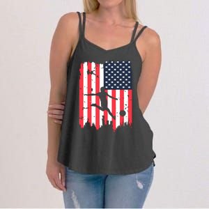 Soccer Usa American Flag 4th Of July Patriotic Sports Women's Strappy Tank