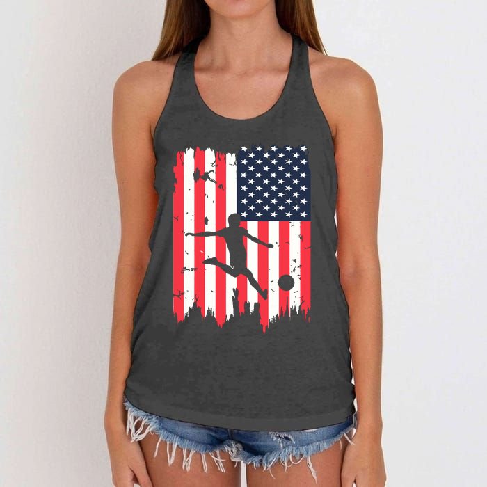 Soccer Usa American Flag 4th Of July Patriotic Sports Women's Knotted Racerback Tank