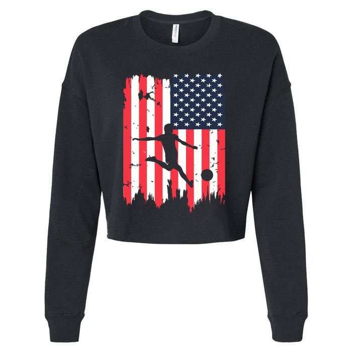 Soccer Usa American Flag 4th Of July Patriotic Sports Cropped Pullover Crew