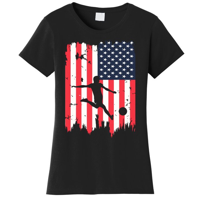 Soccer Usa American Flag 4th Of July Patriotic Sports Women's T-Shirt