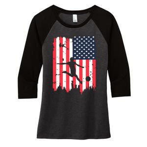 Soccer Usa American Flag 4th Of July Patriotic Sports Women's Tri-Blend 3/4-Sleeve Raglan Shirt