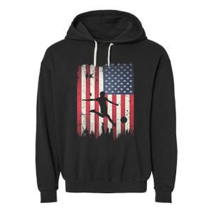 Soccer Usa American Flag 4th Of July Patriotic Sports Garment-Dyed Fleece Hoodie