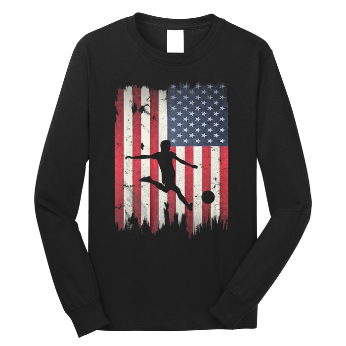 Soccer Usa American Flag 4th Of July Patriotic Sports Long Sleeve Shirt