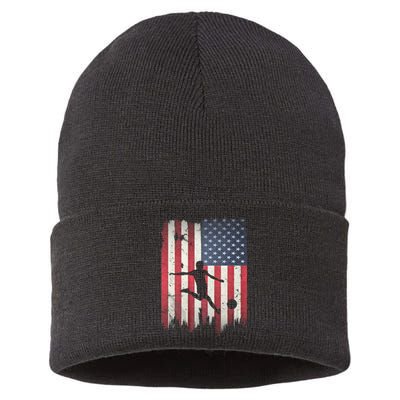 Soccer Usa American Flag 4th Of July Patriotic Sports Sustainable Knit Beanie