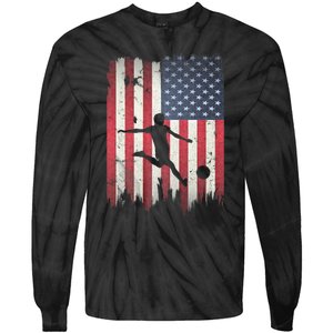 Soccer Usa American Flag 4th Of July Patriotic Sports Tie-Dye Long Sleeve Shirt