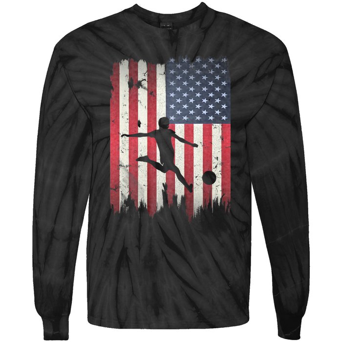 Soccer Usa American Flag 4th Of July Patriotic Sports Tie-Dye Long Sleeve Shirt