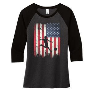 Soccer Usa American Flag 4th Of July Patriotic Sports Women's Tri-Blend 3/4-Sleeve Raglan Shirt