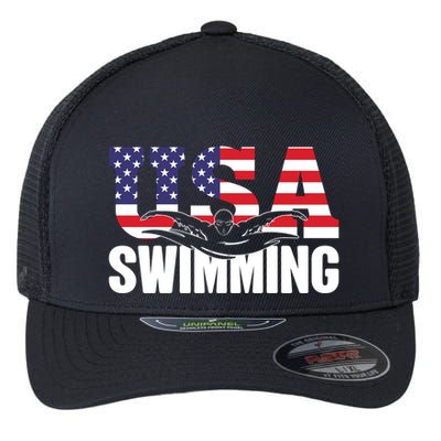 Swimming Us American Flag Water Swimmer And Swim Great Gift Flexfit Unipanel Trucker Cap