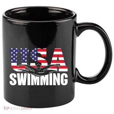 Swimming Us American Flag Water Swimmer And Swim Great Gift 11oz C Handle Ceramic Mug