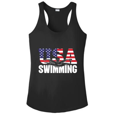 Swimming Us American Flag Water Swimmer And Swim Great Gift Ladies PosiCharge Competitor Racerback Tank