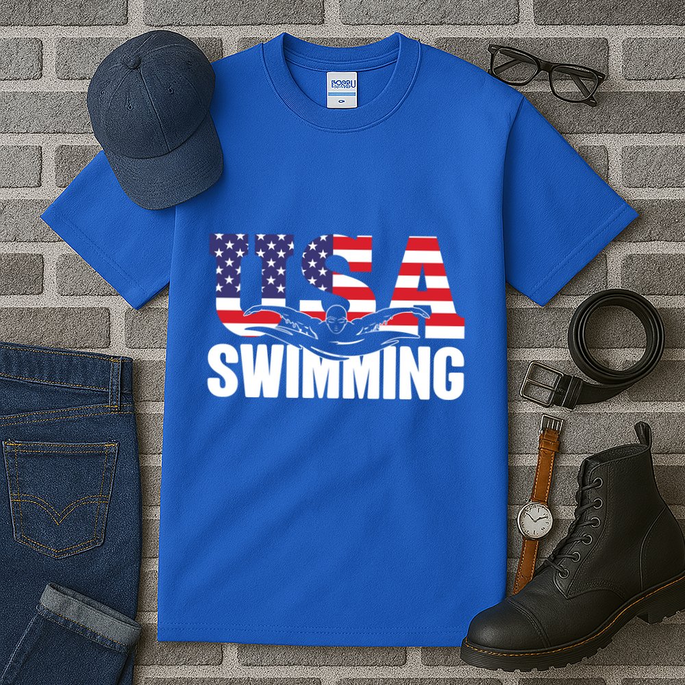 Swimming Us American Flag Water Swimmer And Swim Great Gift Tall T-Shirt