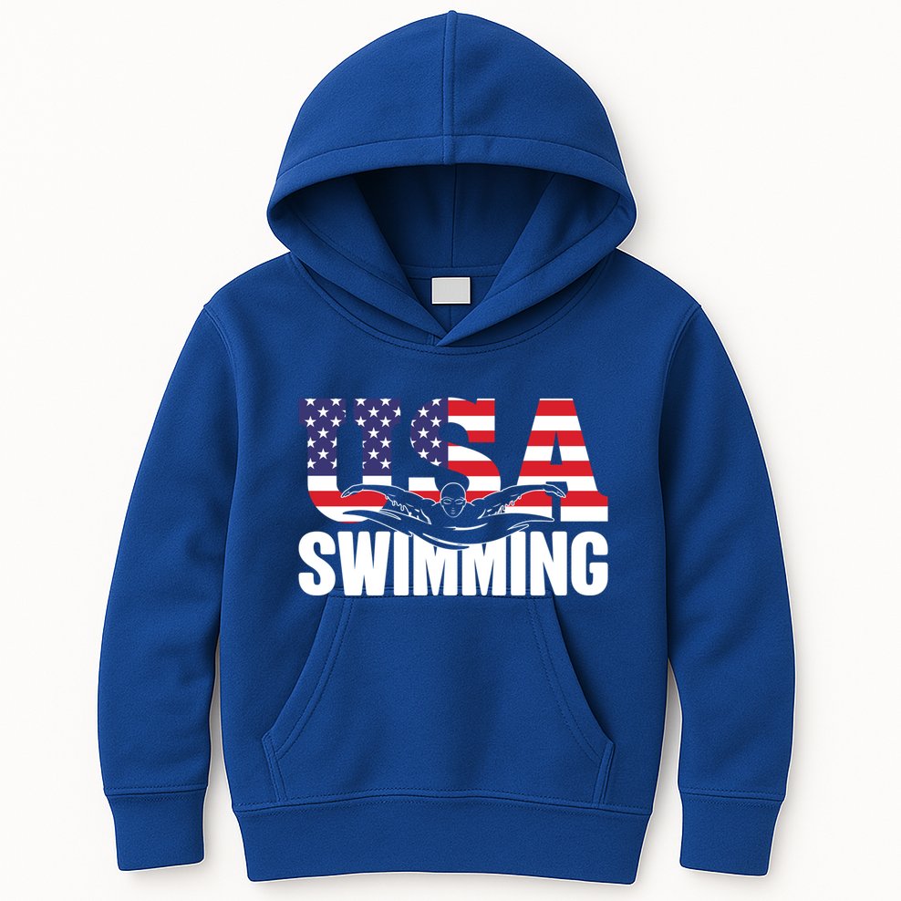Swimming Us American Flag Water Swimmer And Swim Great Gift Kids Hoodie