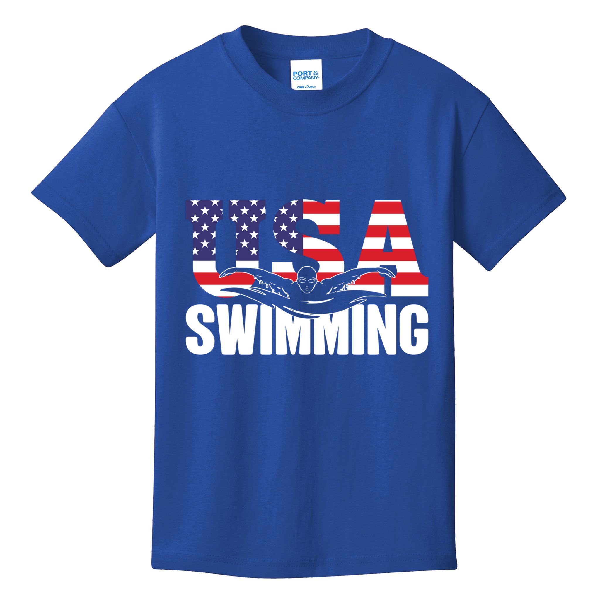 Swimming Us American Flag Water Swimmer And Swim Great Gift Kids T-Shirt