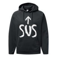 Sus Up Arrow Funny Saying Gaming Meme Suspicious Performance Fleece Hoodie