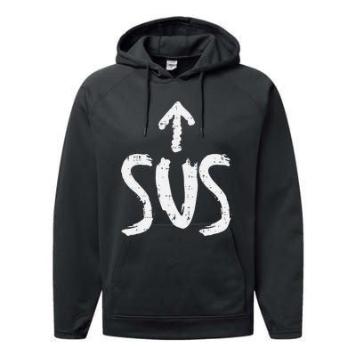 Sus Up Arrow Funny Saying Gaming Meme Suspicious Performance Fleece Hoodie