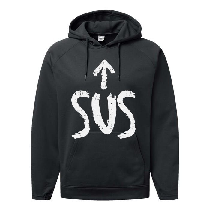 Sus Up Arrow Funny Saying Gaming Meme Suspicious Performance Fleece Hoodie