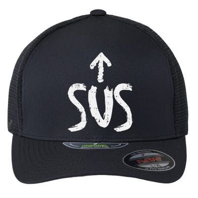 Sus Up Arrow Funny Saying Gaming Meme Suspicious Flexfit Unipanel Trucker Cap