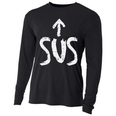 Sus Up Arrow Funny Saying Gaming Meme Suspicious Cooling Performance Long Sleeve Crew