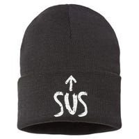 Sus Up Arrow Funny Saying Gaming Meme Suspicious Sustainable Knit Beanie