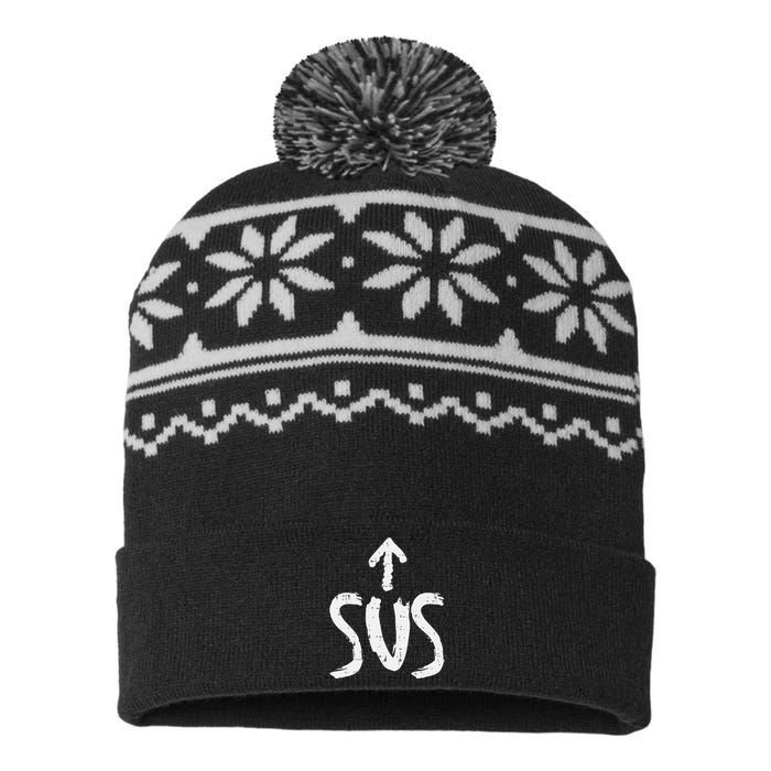 Sus Up Arrow Funny Saying Gaming Meme Suspicious USA-Made Snowflake Beanie