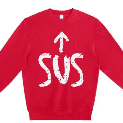 Sus Up Arrow Funny Saying Gaming Meme Suspicious Premium Crewneck Sweatshirt