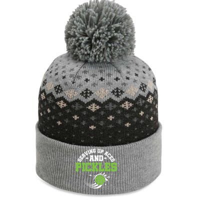 Serving Up Aces And Pickles Pickleball Player Dink Funny Gift The Baniff Cuffed Pom Beanie