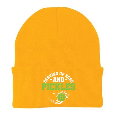 Serving Up Aces And Pickles Pickleball Player Dink Funny Gift Knit Cap Winter Beanie