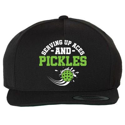 Serving Up Aces And Pickles Pickleball Player Dink Funny Gift Wool Snapback Cap