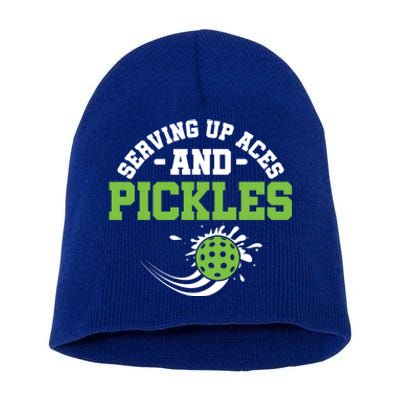 Serving Up Aces And Pickles Pickleball Player Dink Funny Gift Short Acrylic Beanie