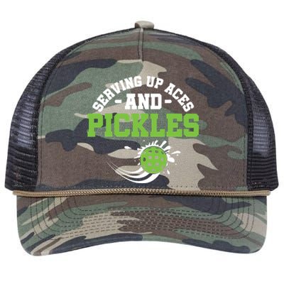 Serving Up Aces And Pickles Pickleball Player Dink Funny Gift Retro Rope Trucker Hat Cap