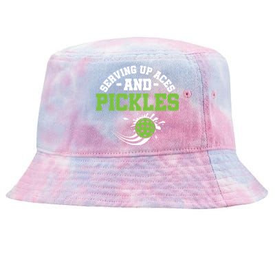 Serving Up Aces And Pickles Pickleball Player Dink Funny Gift Tie-Dyed Bucket Hat