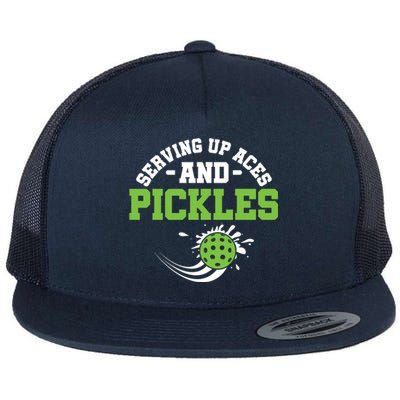 Serving Up Aces And Pickles Pickleball Player Dink Funny Gift Flat Bill Trucker Hat