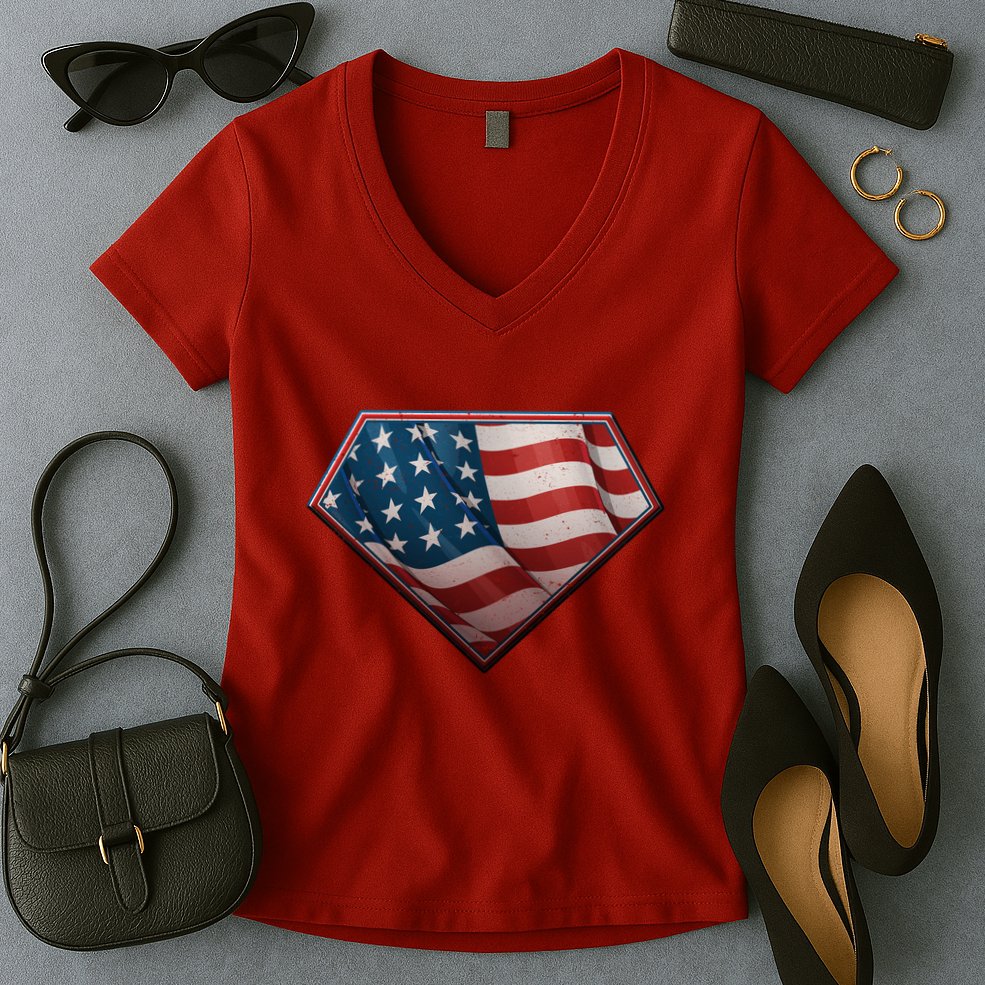 Super USA American Flag Women's V-Neck T-Shirt