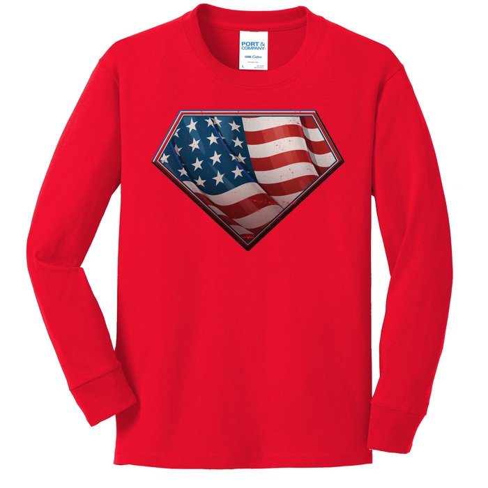 Super USA American Flag Kids Long Sleeve Shirt