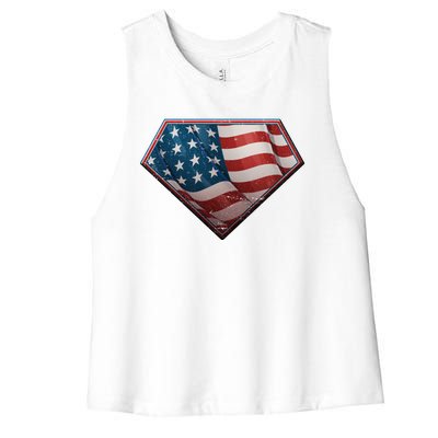 Super USA American Flag Women's Racerback Cropped Tank