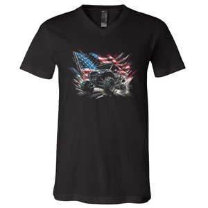 Sxs Utv American Flag Outdoors V-Neck T-Shirt