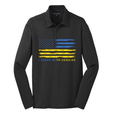 Support Ukrainian American Flag I Stand With Ukraine Gift Silk Touch Performance Long Sleeve Polo