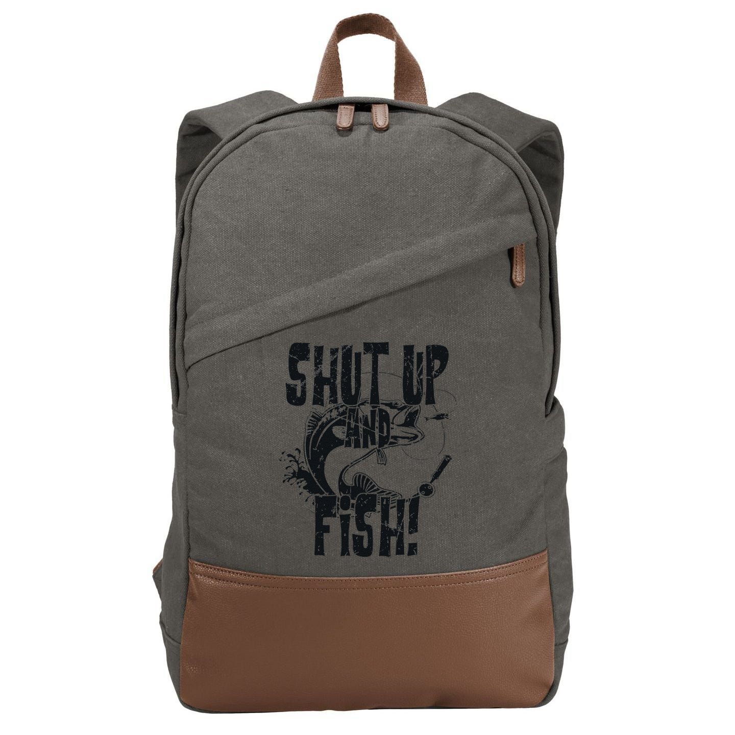 Shut Up And Fish Funny Fishing Cotton Canvas Backpack