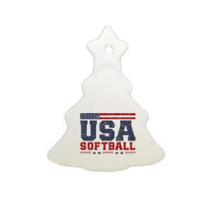 Softball Usa American Flag Patriotic Softball Fan Ceramic Tree Ornament