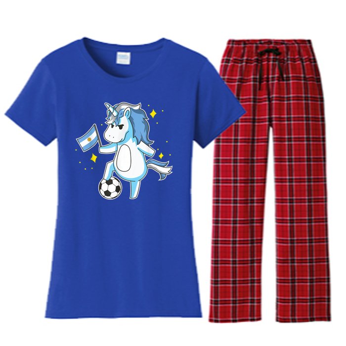 Soccer Unicorn Argentina Jersey Gift Argentinian Football Women's Flannel Pajama Set