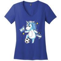 Soccer Unicorn Argentina Jersey Gift Argentinian Football Women's V-Neck T-Shirt