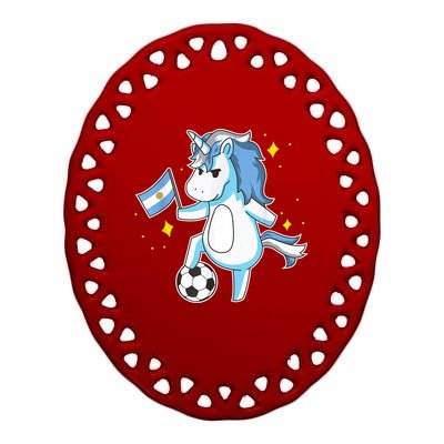 Soccer Unicorn Argentina Jersey Gift Argentinian Football Ceramic Oval Ornament